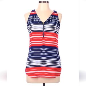 Express Red and Blue Fitted Tank Top with V-Neck